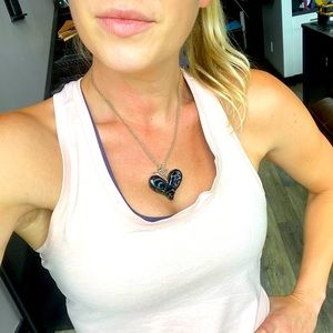 Handformed Glass Heart Necklace on SS chain.